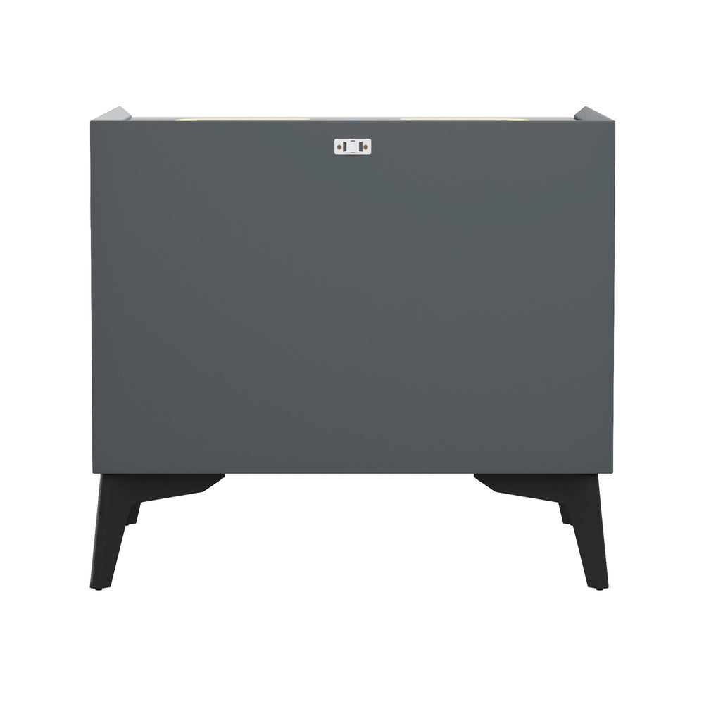 Oikiture Smart Bedside Table Wireless Charging LED 2 Drawers Grey-Bedside Table-PEROZ Accessories