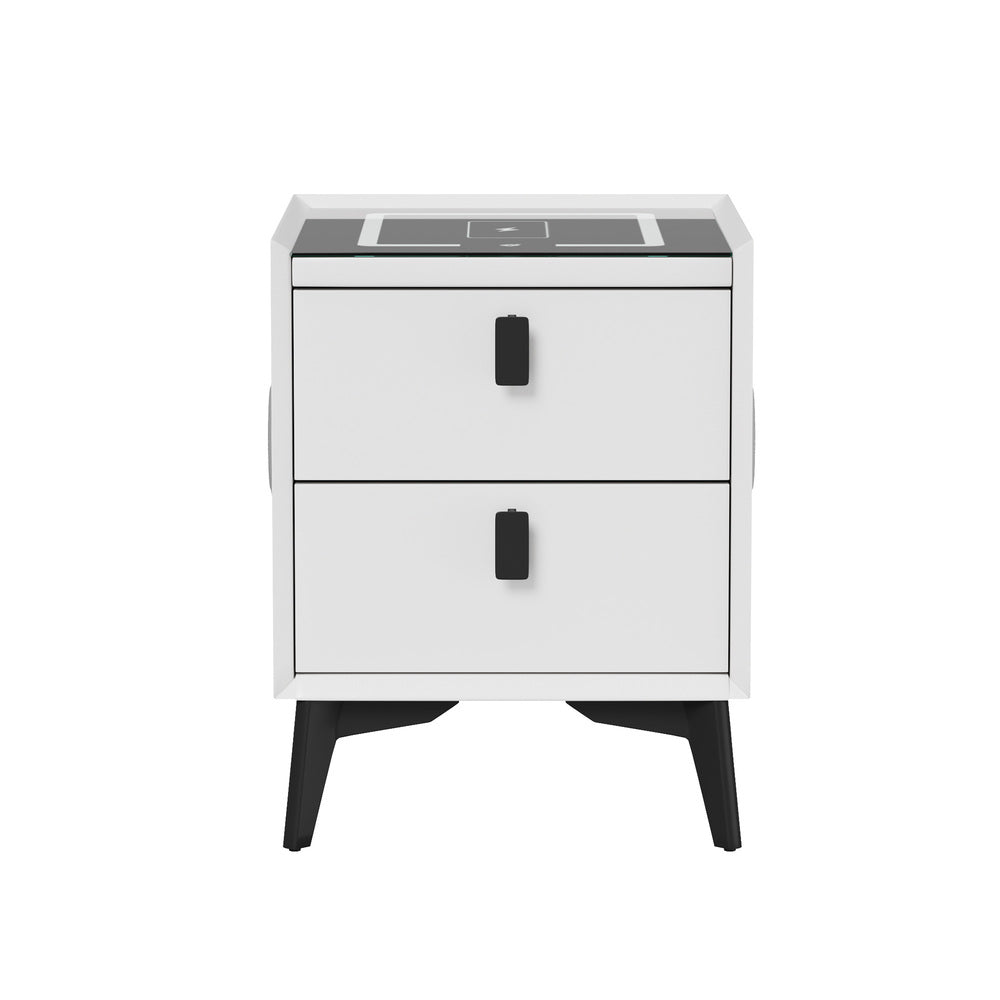 Oikiture Smart Bedside Table Wireless Charging LED 2 Drawers White-Bedside Table-PEROZ Accessories
