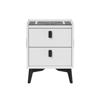 Oikiture Smart Bedside Table Wireless Charging LED 2 Drawers White-Bedside Table-PEROZ Accessories