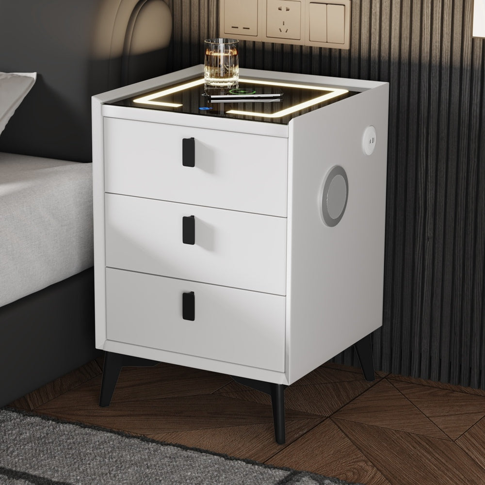 Oikiture Smart Bedside Table Wireless Charging LED 3 Drawers White-Bedside Table-PEROZ Accessories