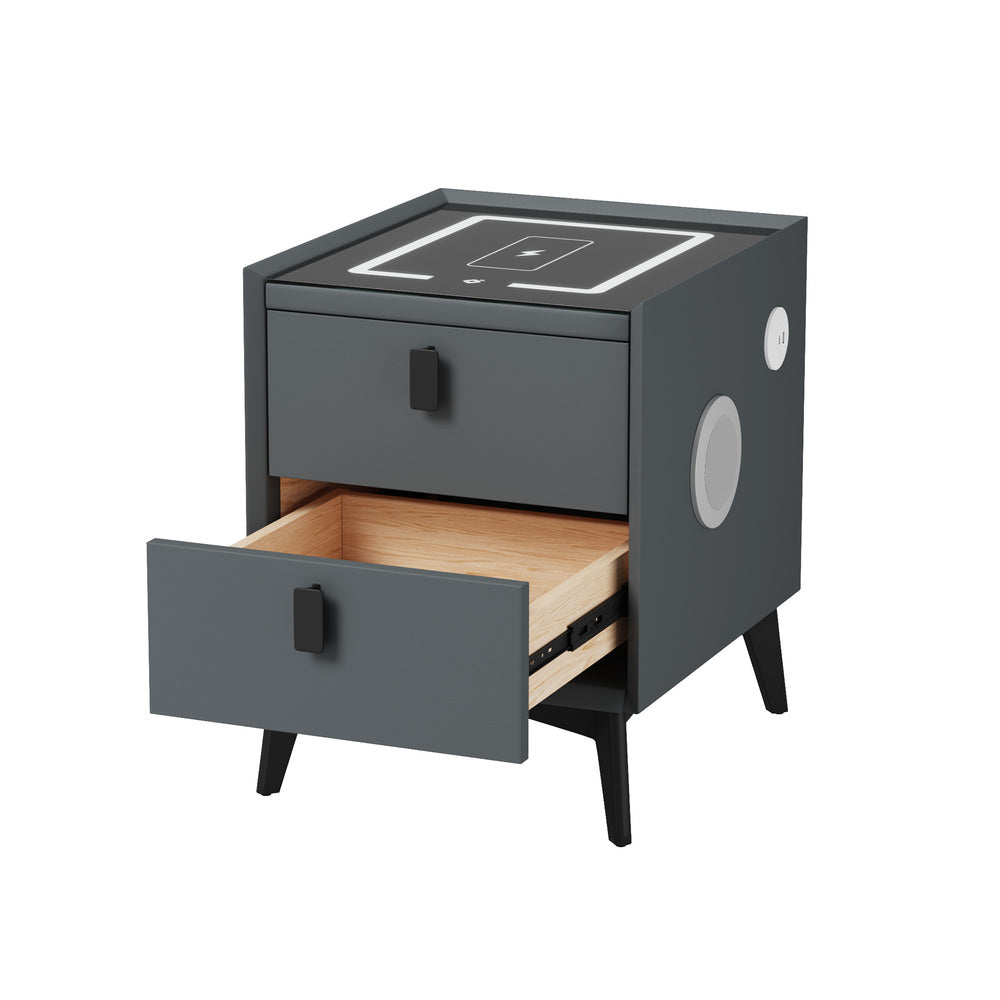 Oikiture Smart Bedside Table Wireless Charging LED Lights 2 Drawers-Bedside Table-PEROZ Accessories