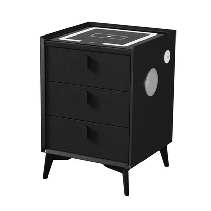 Oikiture Smart Bedside Table Wireless Charging LED Lights 3 Drawers Black-Bedside Tables-PEROZ Accessories