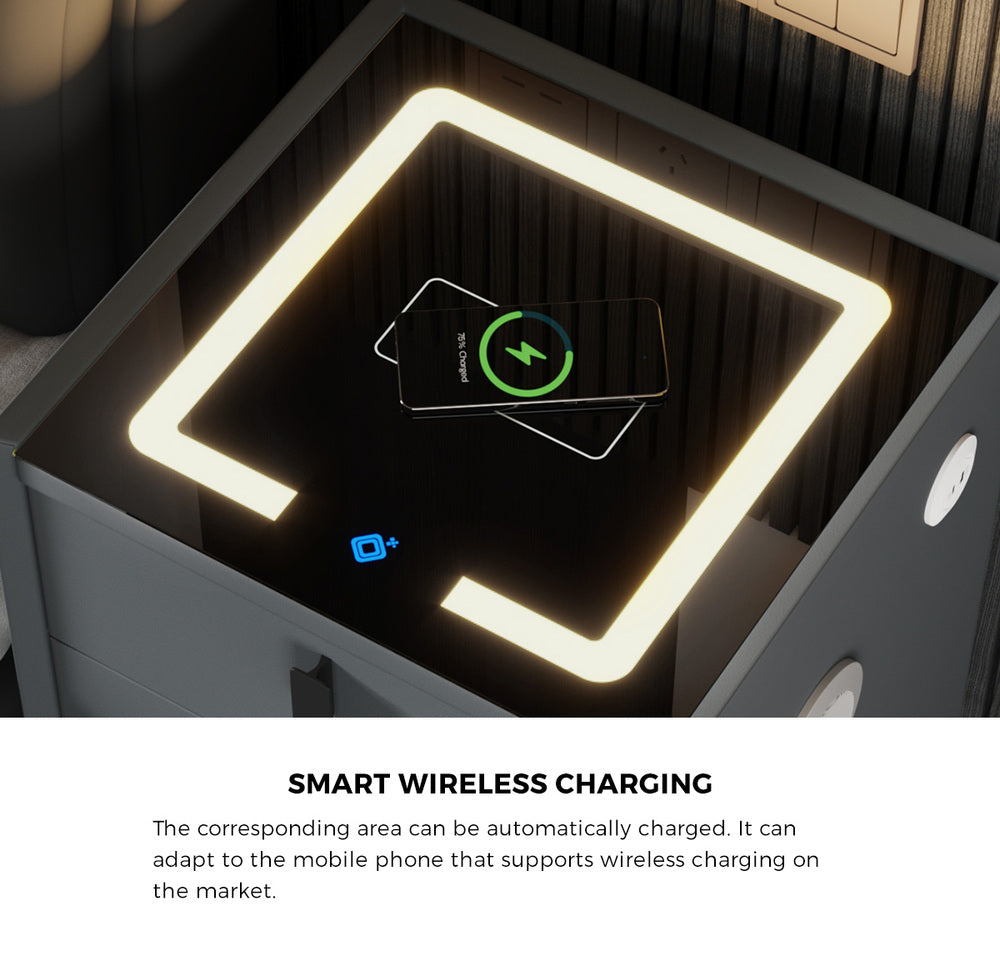 Oikiture Smart Bedside Table Wireless Charging LED Lights 3 Drawers-Bedside Table-PEROZ Accessories
