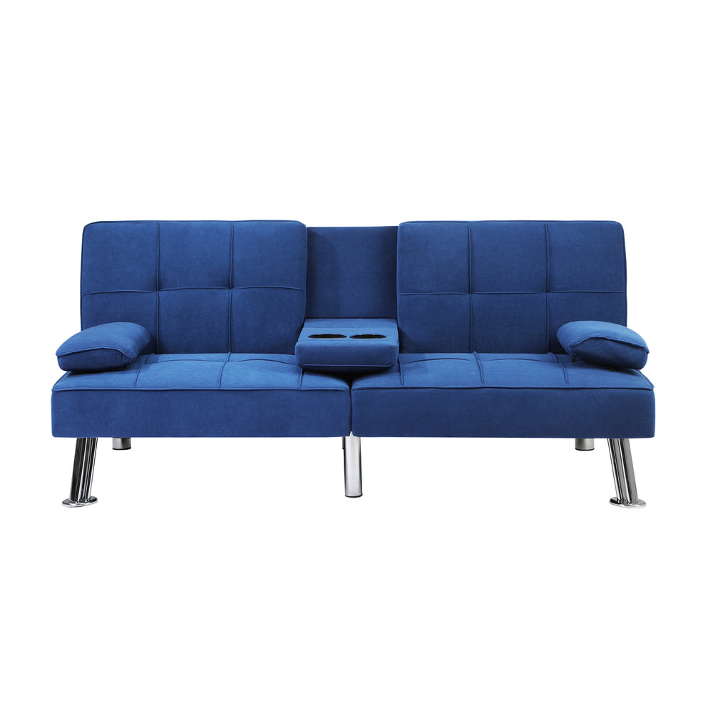Oikiture Sofa Bed 3 Seater with Cup Holder Velvet Blue-Sofa Bed-PEROZ Accessories