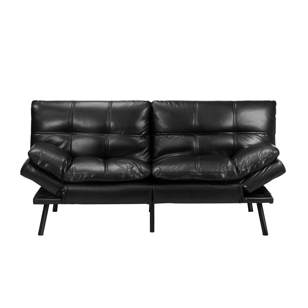 Oikiture Sofa Bed Futon Lounge Couch Convertible Leather 3-Seater Black-Sofa Bed-PEROZ Accessories