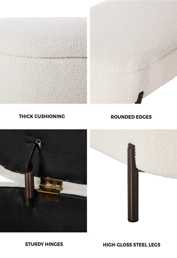 Oikiture Storage Ottoman Bench Oval Blanket Box Sherpa White-Ottoman-PEROZ Accessories