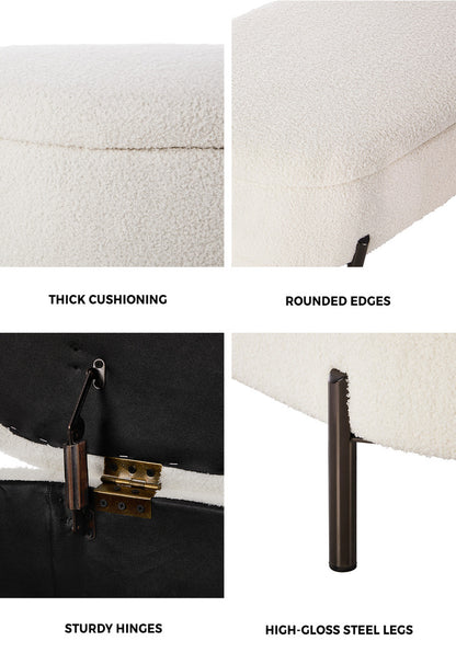Oikiture Storage Ottoman Bench Oval Blanket Box Sherpa White-Ottoman-PEROZ Accessories