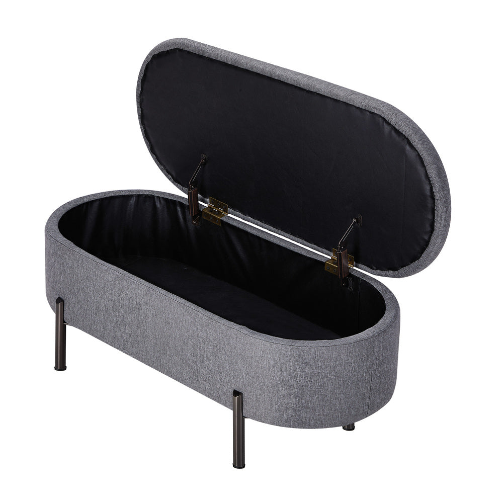 Oikiture Storage Ottoman Bench Oval Blanket Linen Grey-Ottoman-PEROZ Accessories