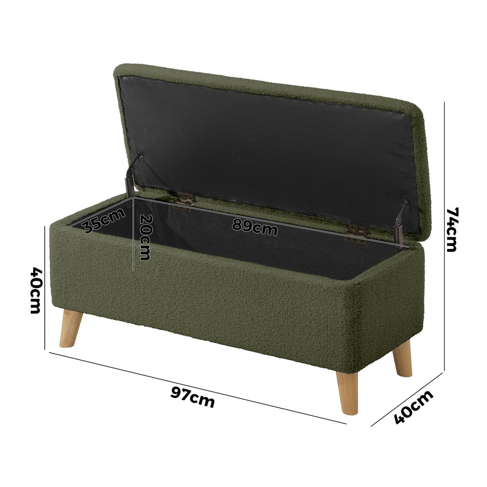 Oikiture Storage Ottoman Blanket Box Chest Toy Foot Stool Sherpa Green-Ottoman-PEROZ Accessories
