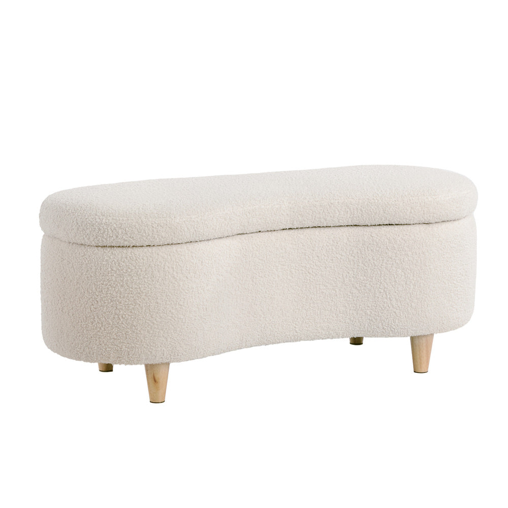 Oikiture Storage Ottoman Cashew Foot Stool Teddy Boucle Chest Bench-Ottoman-PEROZ Accessories