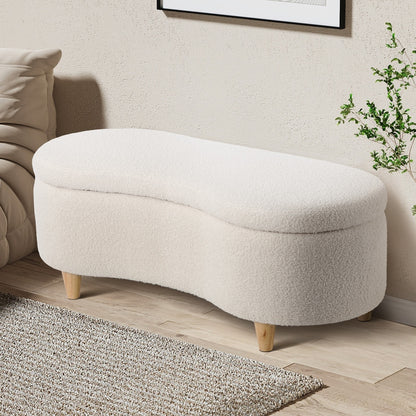 Oikiture Storage Ottoman Cashew Foot Stool Teddy Boucle Chest Bench-Ottoman-PEROZ Accessories