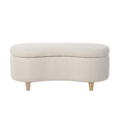 Oikiture Storage Ottoman Cashew Foot Stool Teddy Boucle Chest Bench-Ottoman-PEROZ Accessories
