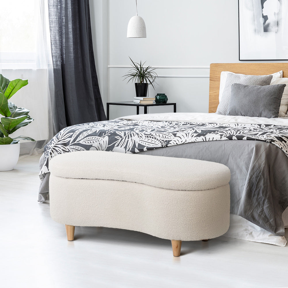 Oikiture Storage Ottoman Cashew Foot Stool Teddy Boucle Chest Bench-Ottoman-PEROZ Accessories