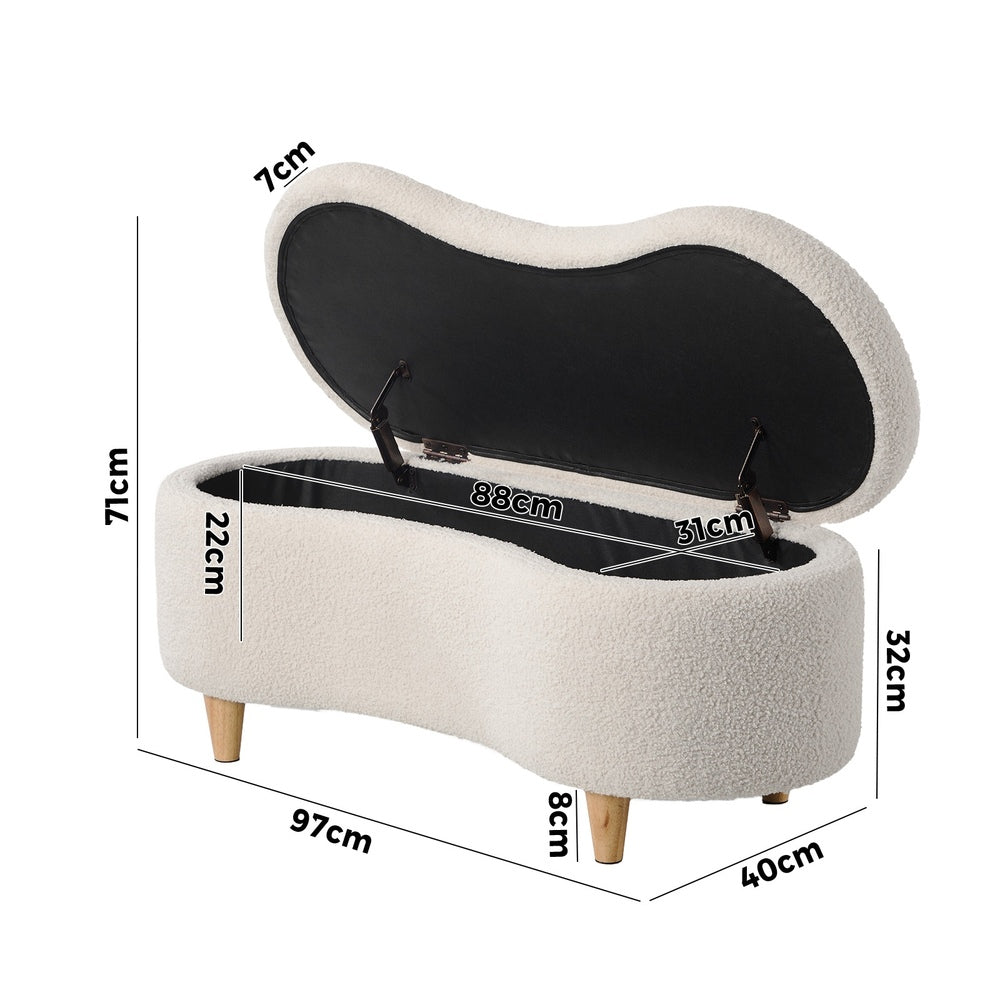Oikiture Storage Ottoman Cashew Foot Stool Teddy Boucle Chest Bench-Ottoman-PEROZ Accessories