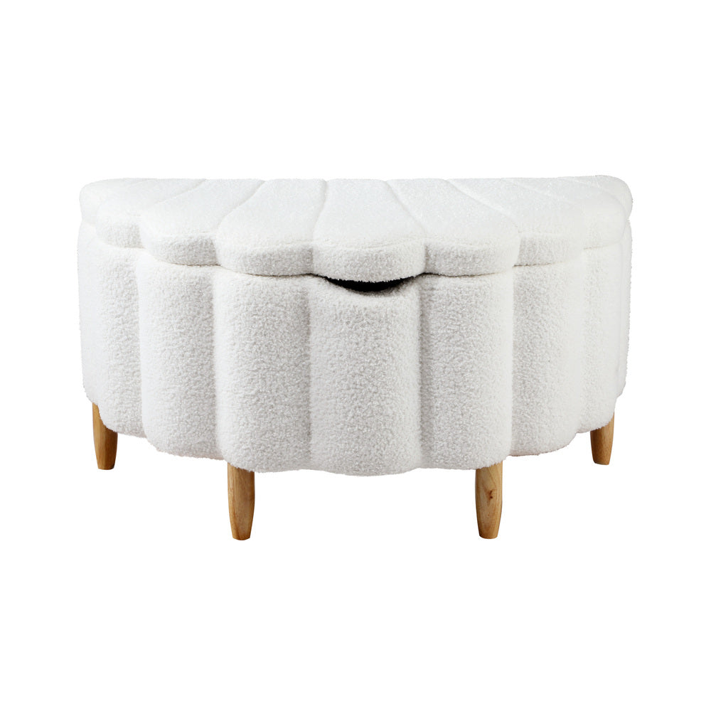 Oikiture Storage Ottoman Scallop Boucle Fleece Foot Stool Seat Chest-Ottoman-PEROZ Accessories