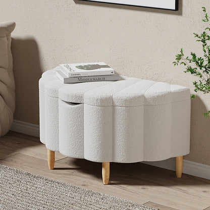 Oikiture Storage Ottoman Scallop Boucle Fleece Foot Stool Seat Chest-Ottoman-PEROZ Accessories