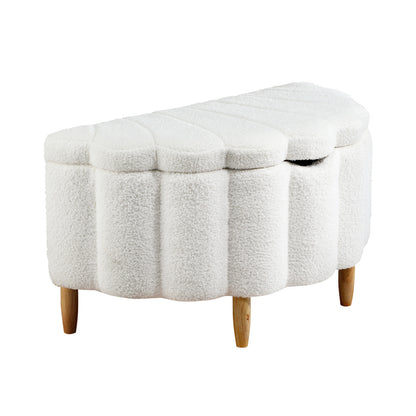 Oikiture Storage Ottoman Scallop Boucle Fleece Foot Stool Seat Chest-Ottoman-PEROZ Accessories