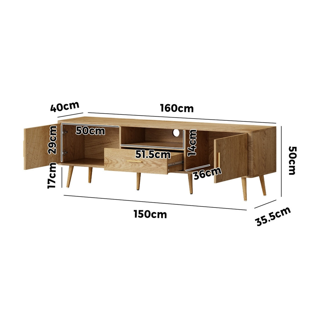 Oikiture TV Cabinet Entertainment Unit Stand 160cm Natural-Entertainment Unit-PEROZ Accessories