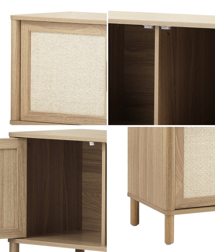 Oikiture TV Cabinet Entertainment Unit Stand 160cm Rattan Doors Natural-Entertainment Units-PEROZ Accessories