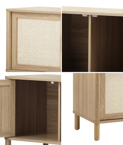 Oikiture TV Cabinet Entertainment Unit Stand 160cm Rattan Doors Natural-Entertainment Units-PEROZ Accessories