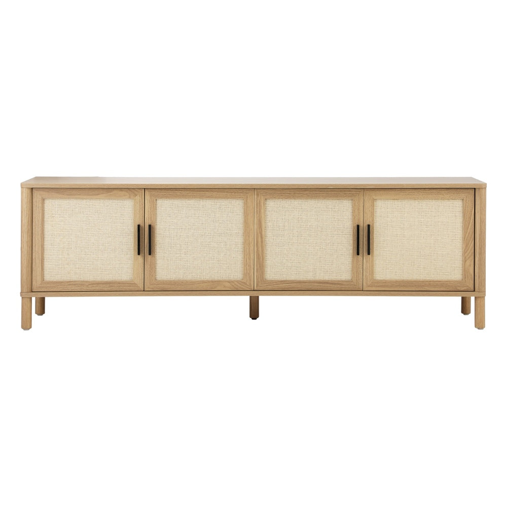Oikiture TV Cabinet Entertainment Unit Stand 160cm Rattan Doors Natural-Entertainment Units-PEROZ Accessories