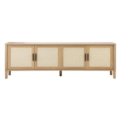 Oikiture TV Cabinet Entertainment Unit Stand 160cm Rattan Doors Natural-Entertainment Units-PEROZ Accessories