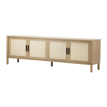 Oikiture TV Cabinet Entertainment Unit Stand 160cm Rattan Doors Natural-Entertainment Units-PEROZ Accessories