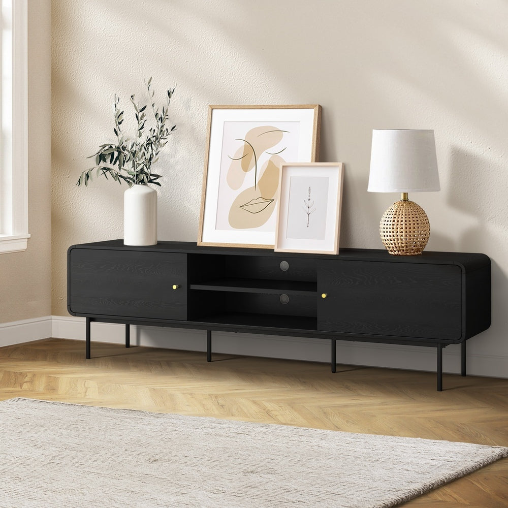 Oikiture TV Cabinet Entertainment Unit Stand 180cm Wooden Black-Entertainment Units-PEROZ Accessories