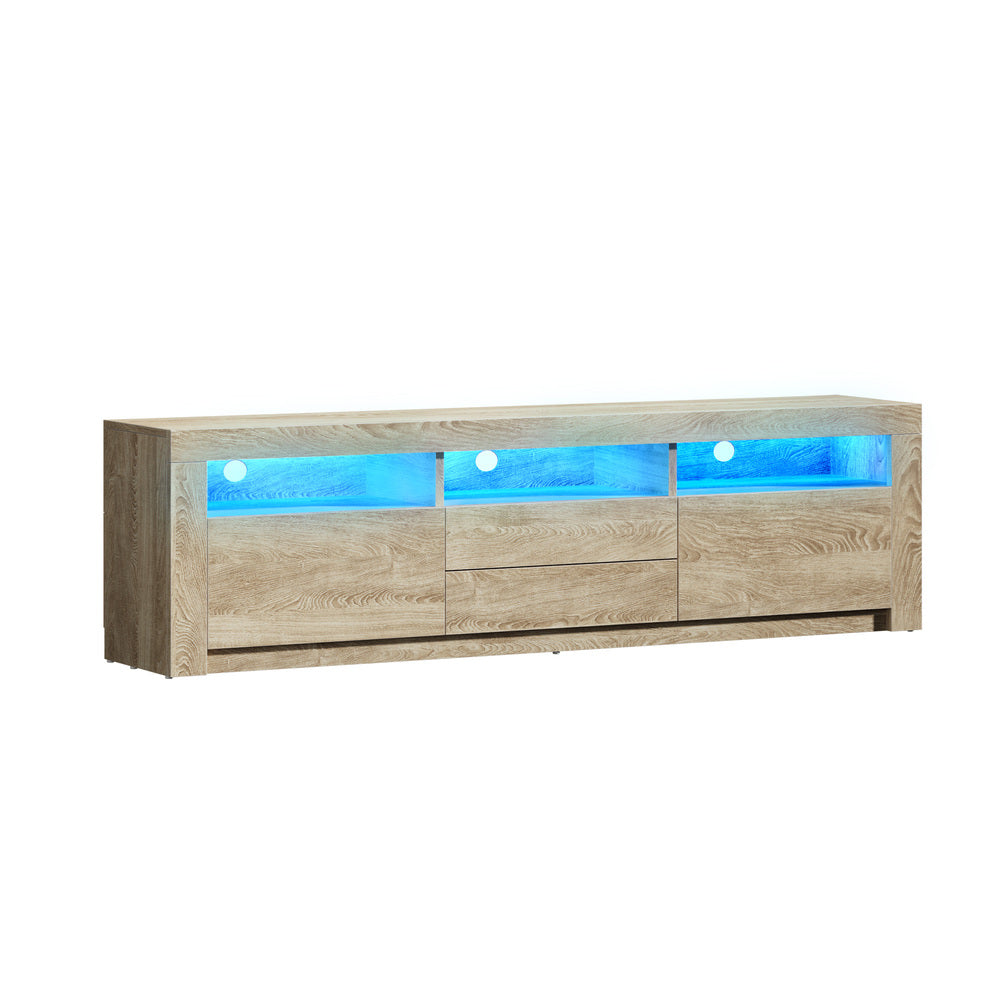Oikiture TV Cabinet Entertainment Unit Stand RGB LED Oak 180cm-Entertainment Unit-PEROZ Accessories
