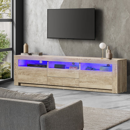 Oikiture TV Cabinet Entertainment Unit Stand RGB LED Oak 180cm-Entertainment Unit-PEROZ Accessories