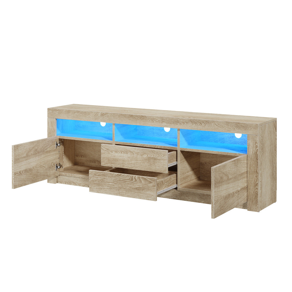 Oikiture TV Cabinet Entertainment Unit Stand RGB LED Oak 180cm-Entertainment Unit-PEROZ Accessories