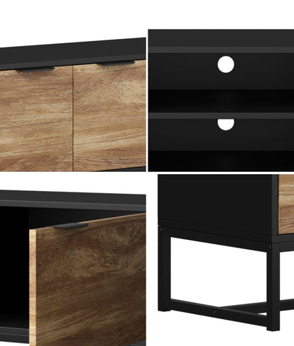 Oikiture TV Stand Cabinet Entertainment Unit 180cm Black &amp; Natural-Entertainment Unit-PEROZ Accessories