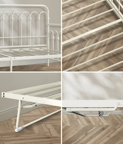 Oikiture Trundle Bed Frame Daybed Single Size Base Metal Beige-Metal Bed Frame-PEROZ Accessories