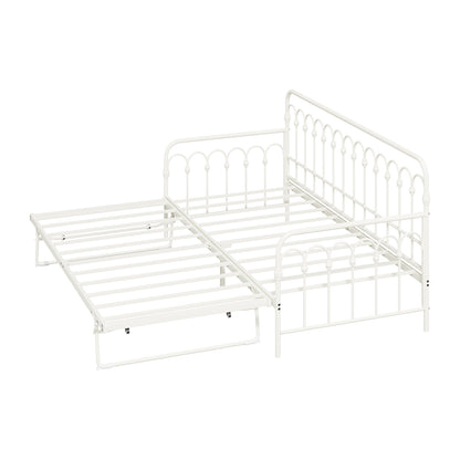 Oikiture Trundle Bed Frame Daybed Single Size Base Metal Beige-Metal Bed Frame-PEROZ Accessories
