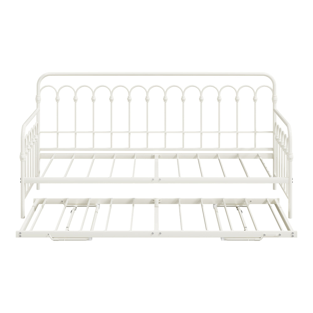 Oikiture Trundle Bed Frame Daybed Single Size Base Metal Beige-Metal Bed Frame-PEROZ Accessories