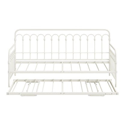 Oikiture Trundle Bed Frame Daybed Single Size Base Metal Beige-Metal Bed Frame-PEROZ Accessories