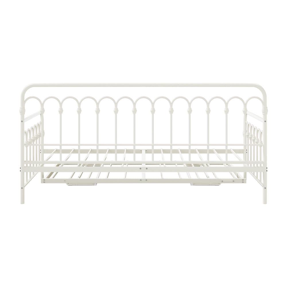 Oikiture Trundle Bed Frame Daybed Single Size Base Metal Beige-Metal Bed Frame-PEROZ Accessories