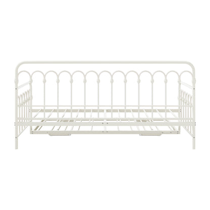 Oikiture Trundle Bed Frame Daybed Single Size Base Metal Beige-Metal Bed Frame-PEROZ Accessories