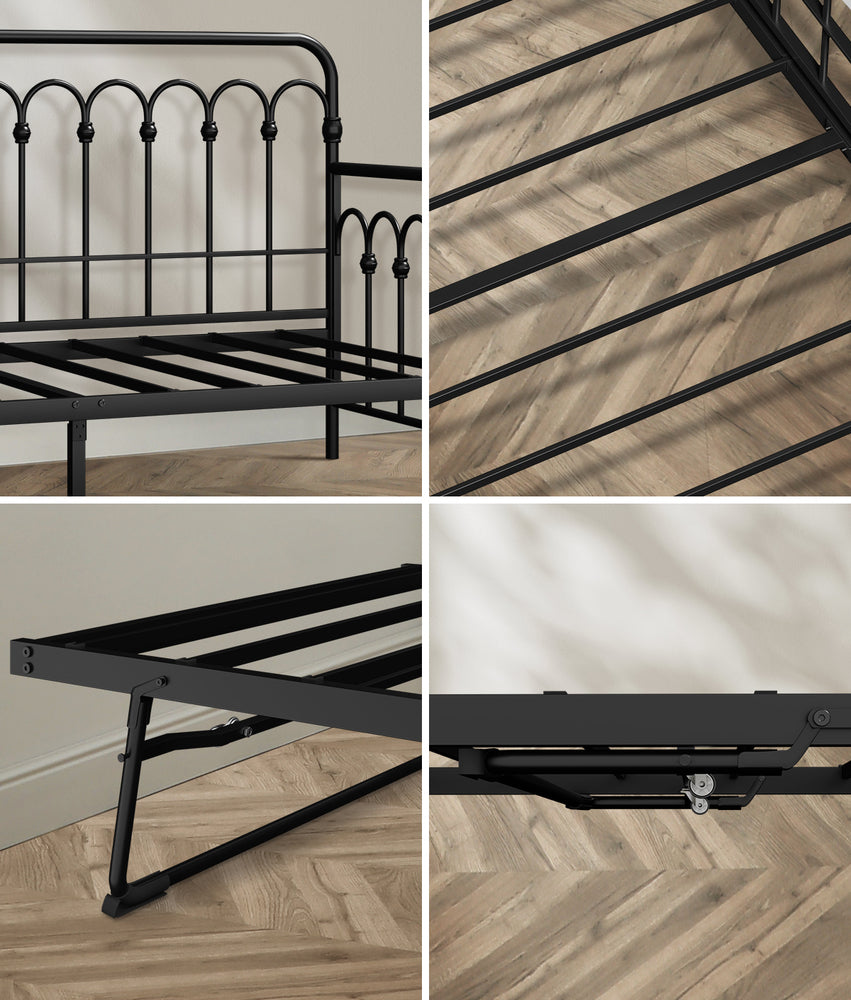 Oikiture Trundle Bed Frame Daybed Single Size Base Metal Black-Metal Bed Frame-PEROZ Accessories
