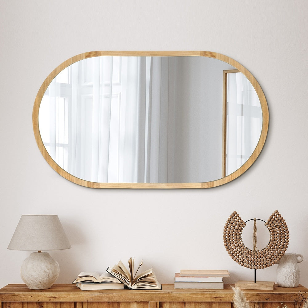 Oikiture Wall Mirror Oval Wooden 84x50cm-Wall Mirror-PEROZ Accessories