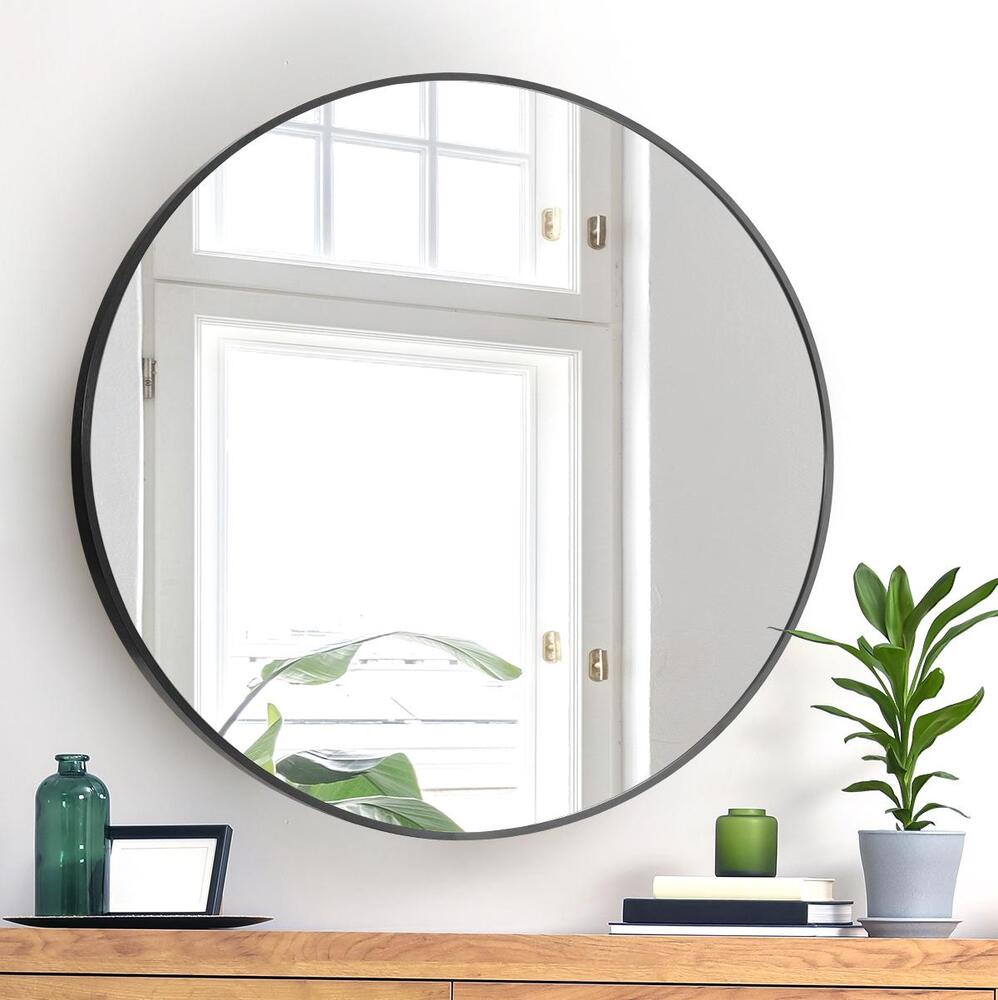 Oikiture Wall Mirror Round Black 80cm-Wall Mirror-PEROZ Accessories