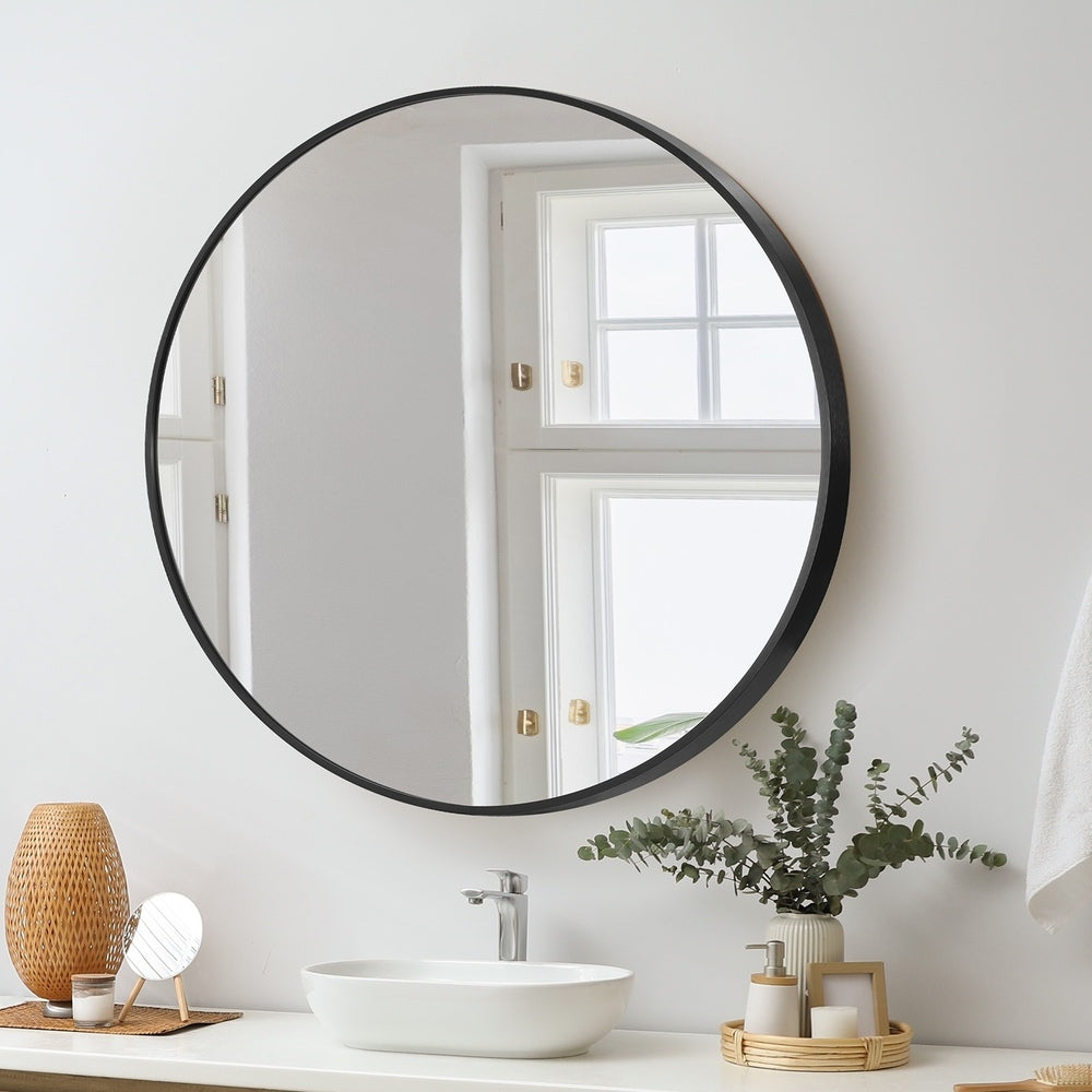 Oikiture Wall Mirror Round Black 80cm-Wall Mirror-PEROZ Accessories