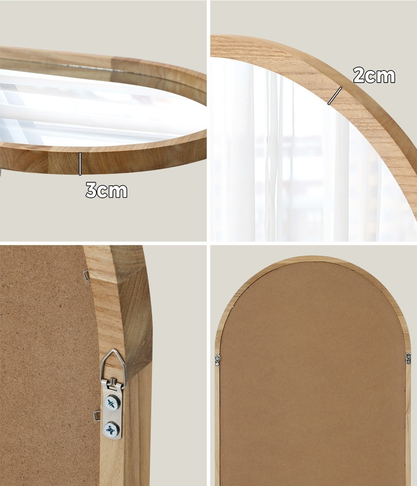 Oikiture Wall Mirror Wooden Frame Arched 86 x 50cm-Wall Mirror-PEROZ Accessories