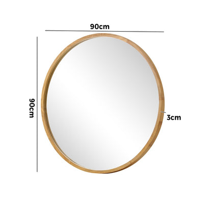 Oikiture Wall Mirror with Wood Frame 90cm Round-Wall Mirror-PEROZ Accessories