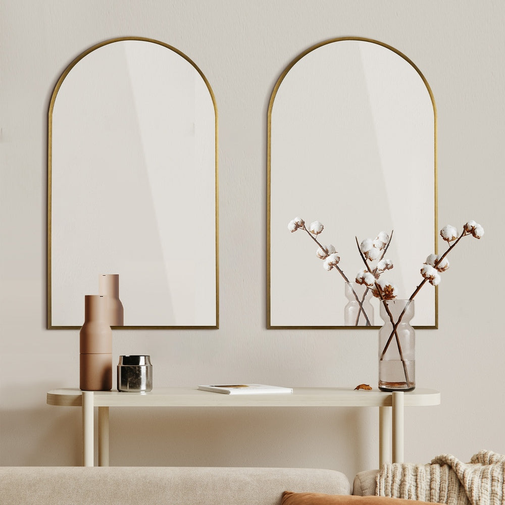 Oikiture Wall Mirrors 86x50cm Arched Gold Set of 2-Wall Mirror-PEROZ Accessories
