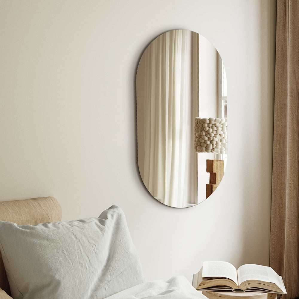 Oikiture Wall Mirrors Oval Frameless Mirror 84x50cm Set of 2-Wall Mirror-PEROZ Accessories