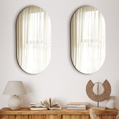 Oikiture Wall Mirrors Oval Frameless Mirror 84x50cm Set of 2-Wall Mirror-PEROZ Accessories