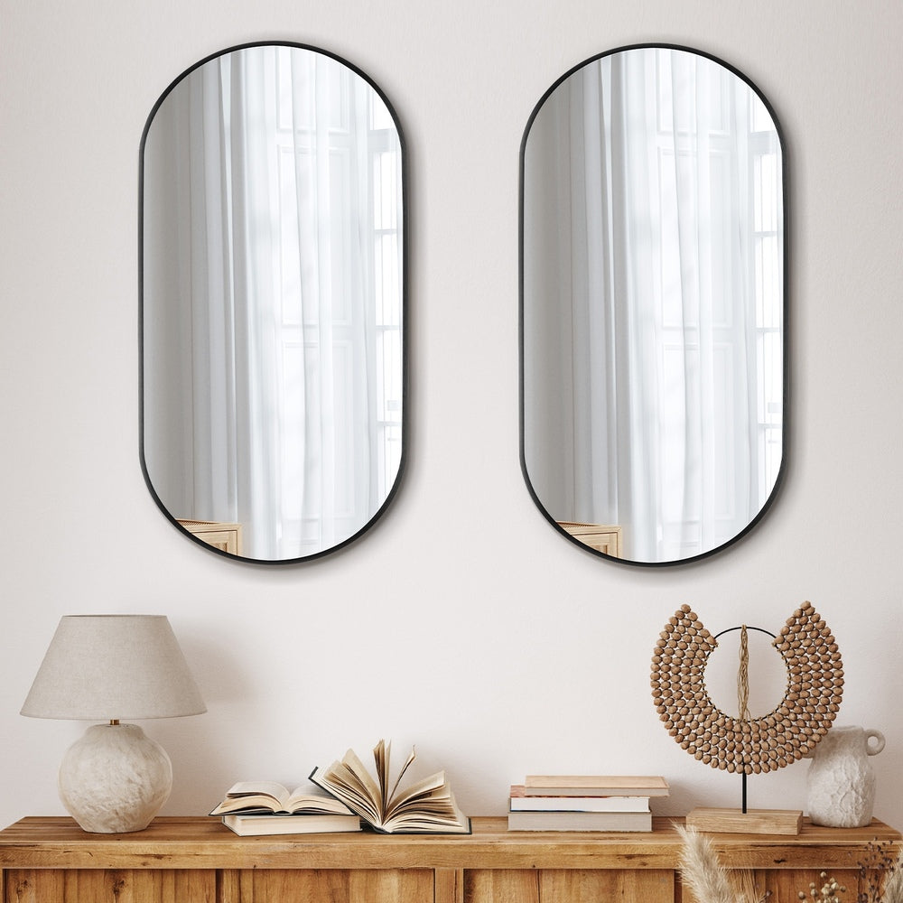 Oikiture Wall Mirrors Oval Mirror Black 84x50cm Set of 2-Wall Mirror-PEROZ Accessories