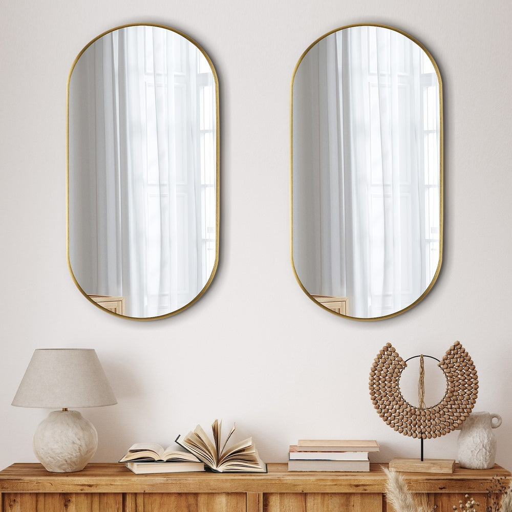 Oikiture Wall Mirrors Oval Mirror Gold 84x50cm Set of 2-Wall Mirror-PEROZ Accessories