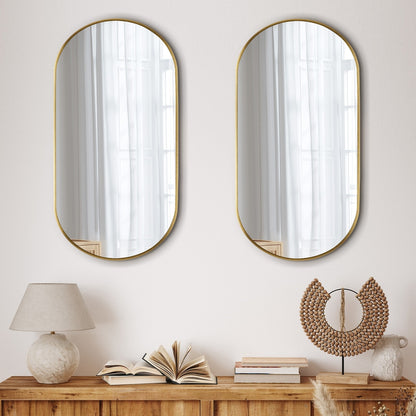 Oikiture Wall Mirrors Oval Mirror Gold 84x50cm Set of 2-Wall Mirror-PEROZ Accessories